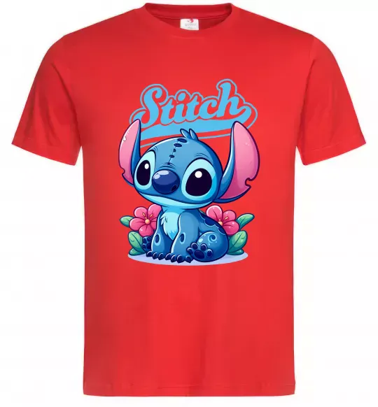 Чоловіча футболка Stitch з квітами Червоний фото