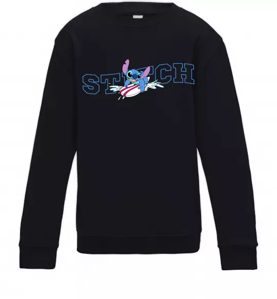 Детский Свитшот Стіч ловить хвилю Черный фото