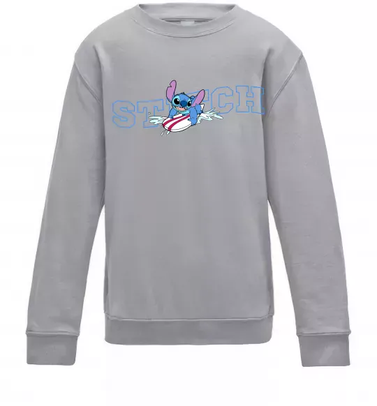 Детский Свитшот Стіч ловить хвилю Серый меланж фото