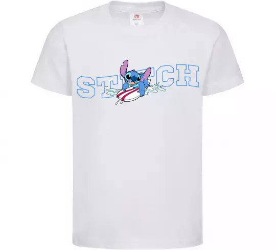 Детская футболка Стіч ловить хвилю Белый фото