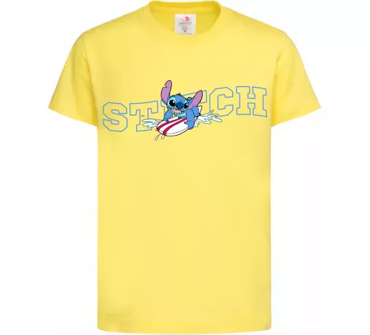 Детская футболка Стіч ловить хвилю Лимонный фото