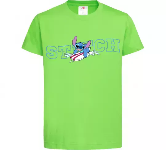 Детская футболка Стіч ловить хвилю Лаймовый фото