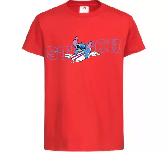 Детская футболка Стіч ловить хвилю Красный фото