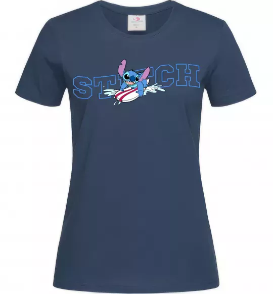 Женская футболка Стіч ловить хвилю Темно-синий фото