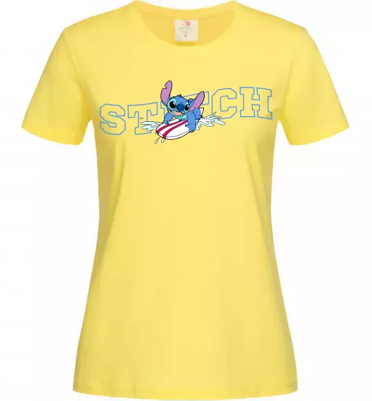 Женская футболка Стіч ловить хвилю Лимонный фото