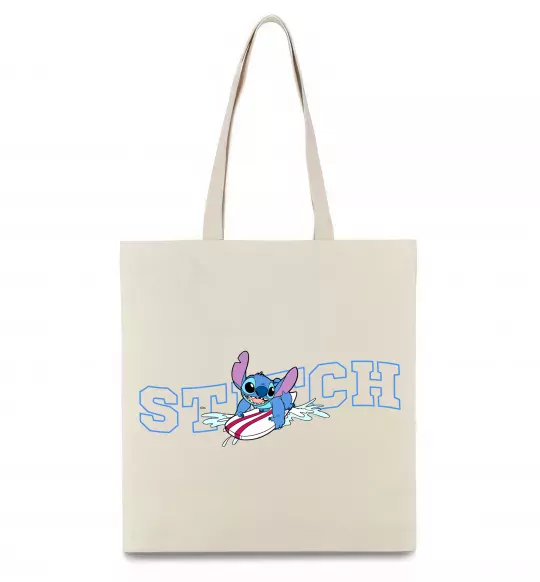 Еко-сумка Стіч ловить хвилю Бежевий фото