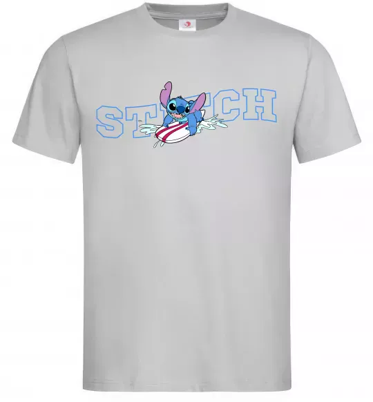 Мужская футболка Стіч ловить хвилю Серый фото