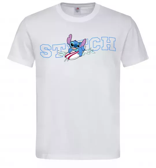 Мужская футболка Стіч ловить хвилю Белый фото