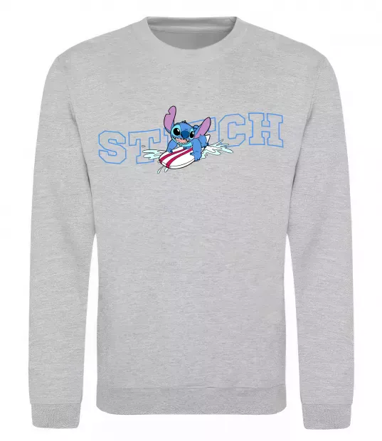 Свитшот Стіч ловить хвилю Серый меланж фото