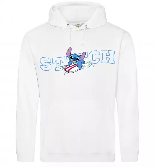 Чоловіча толстовка (худі) Стіч ловить хвилю Білий фото