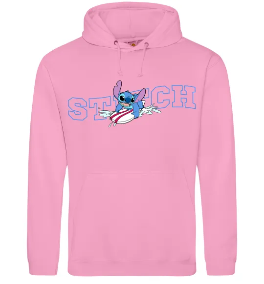 Женская толстовка (худи) Стіч ловить хвилю Розовый фото