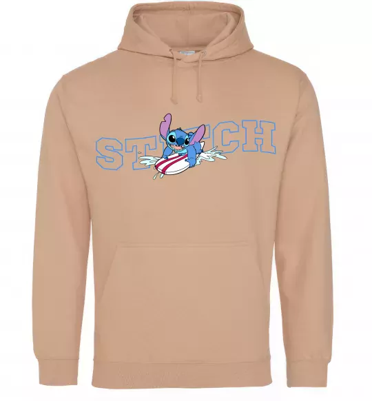 Женская толстовка (худи) Стіч ловить хвилю Песочный фото