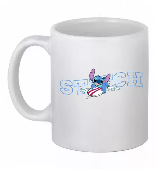 Чашка керамическая Стіч ловить хвилю Белый фото