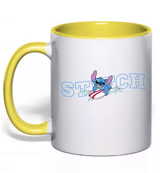 Чашка с цветной ручкой Стіч ловить хвилю Солнечно желтый фото