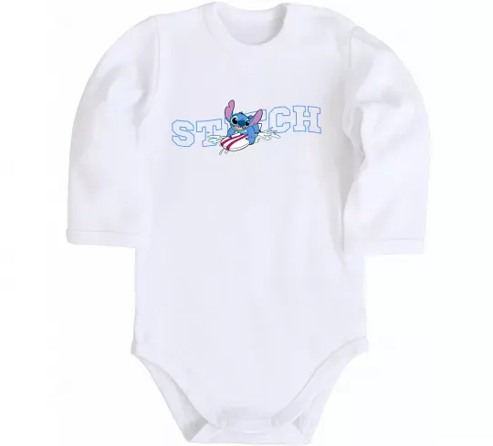 Дитячий бодік Стіч ловить хвилю Білий фото