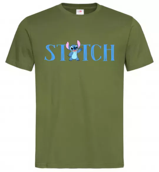 Мужская футболка Stitch напис Оливковый фото