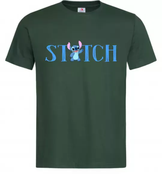 Мужская футболка Stitch напис Темно-зеленый фото