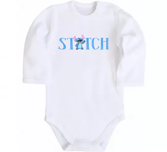 Дитячий бодік Stitch напис Білий фото