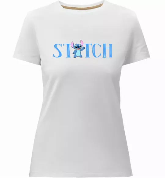 Жіноча преміум футболка Stitch напис Білий фото