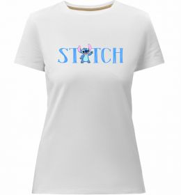 Женская премиум футболка Stitch напис