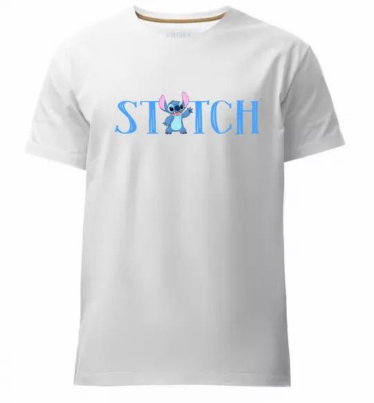 Чоловіча преміум футболка Stitch напис Білий фото