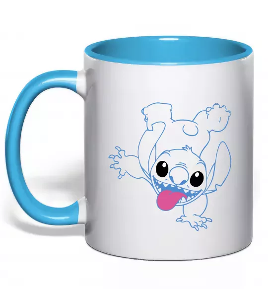 Чашка с цветной ручкой Stitch happy Голубой фото