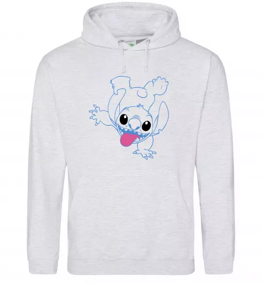 Женская толстовка (худи) Stitch happy Серый меланж фото