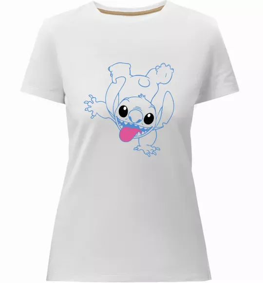 Жіноча преміум футболка Stitch happy Білий фото