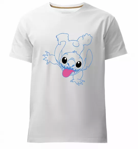 Мужская премиум футболка Stitch happy Белый фото