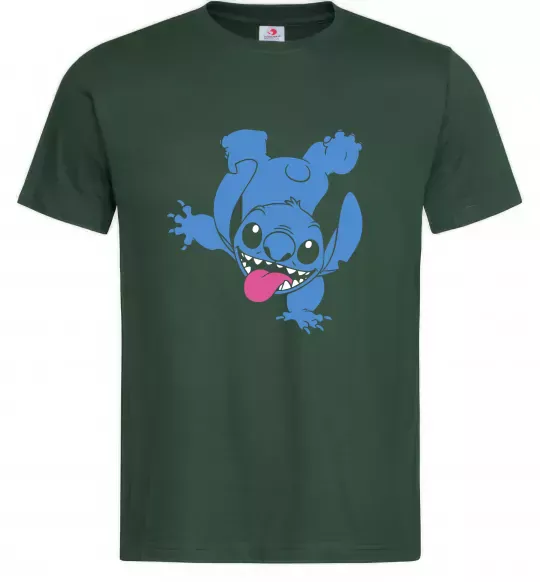 Мужская футболка Stitch happy Темно-зеленый фото