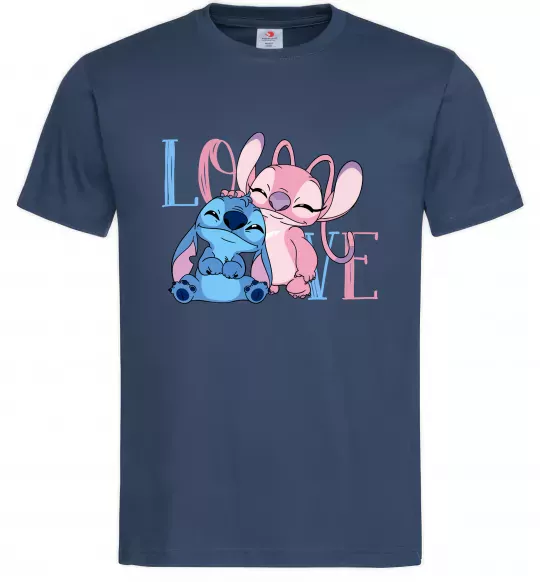 Мужская футболка Stitch love Темно-синий фото
