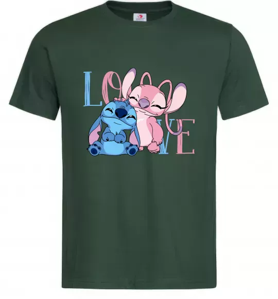 Мужская футболка Stitch love Темно-зеленый фото