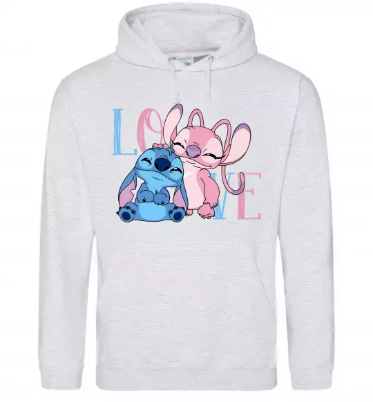 Мужская толстовка (худи) Stitch love Серый меланж фото