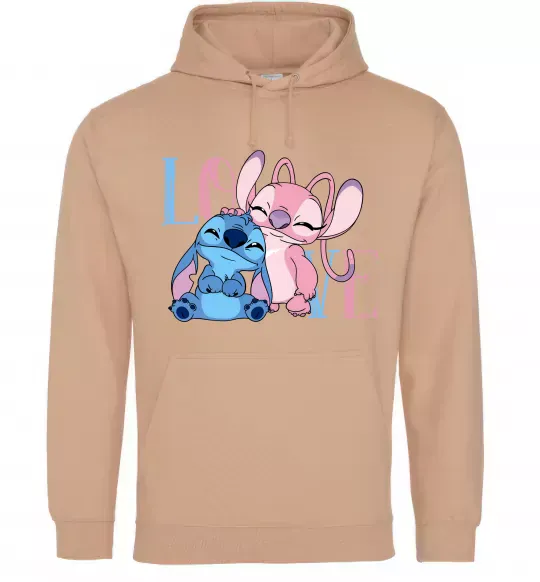 Мужская толстовка (худи) Stitch love Песочный фото