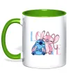 Чашка з кольоровою ручкою Stitch love Лаймовий фото