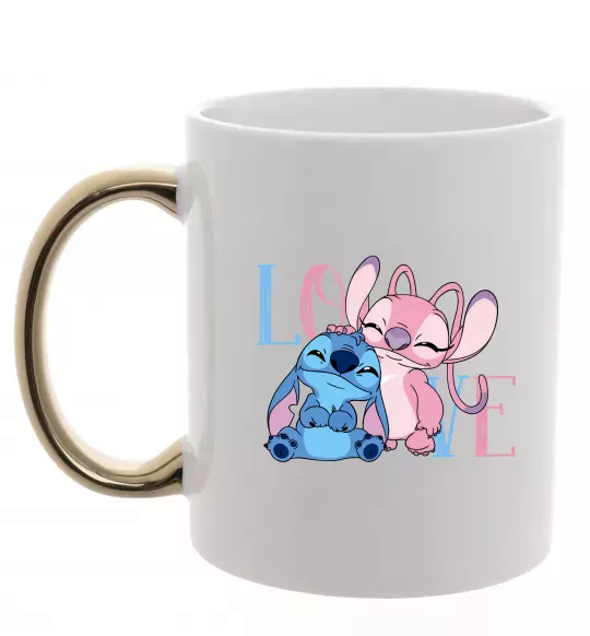 Чашка с цветной ручкой Stitch love Золото фото