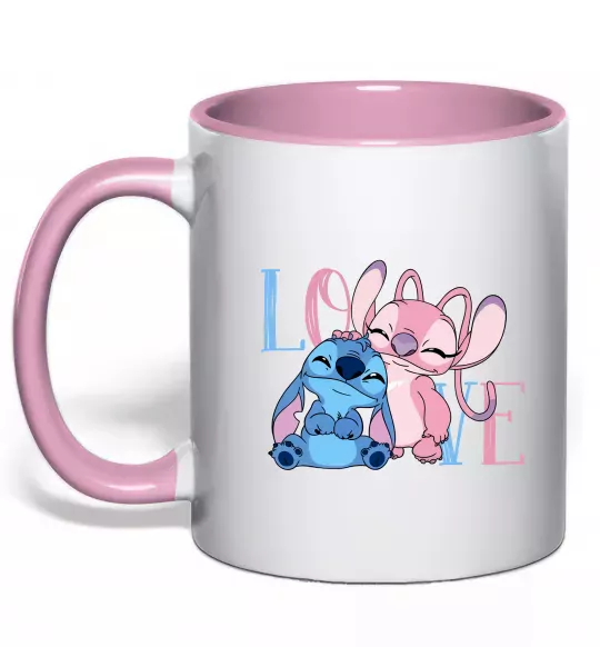 Чашка с цветной ручкой Stitch love Нежно розовый фото