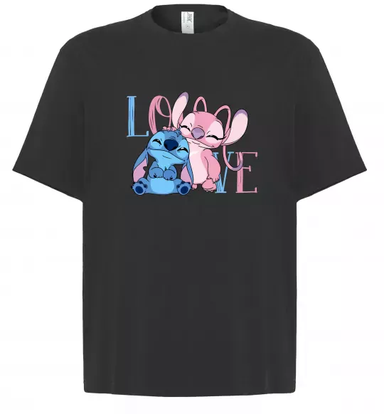 Футболка Оверсайз Stitch love Черный фото