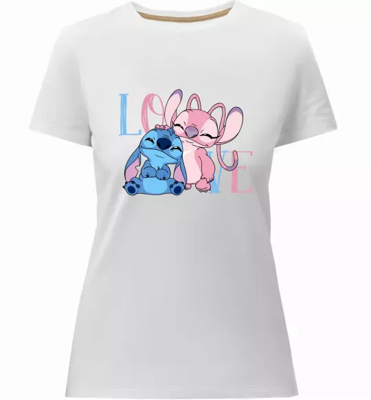 Женская премиум футболка Stitch love Белый фото