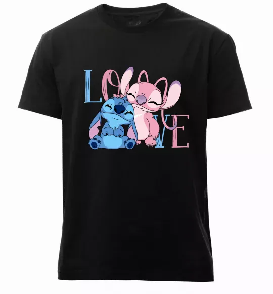 Мужская премиум футболка Stitch love Черный фото