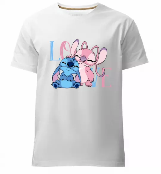 Мужская премиум футболка Stitch love Белый фото