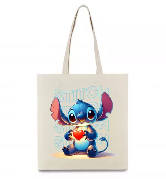 Еко-сумка Стіч з сердечком Бежевий фото