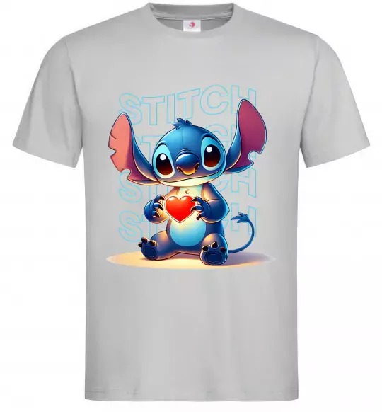 Мужская футболка Стіч з сердечком Серый фото