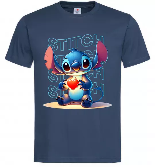 Мужская футболка Стіч з сердечком Темно-синий фото