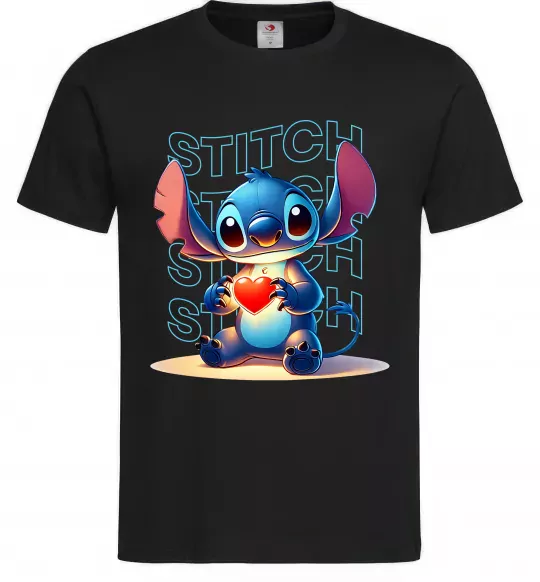 Мужская футболка Стіч з сердечком Черный фото