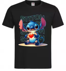 Мужская футболка Стіч з сердечком Черный фото