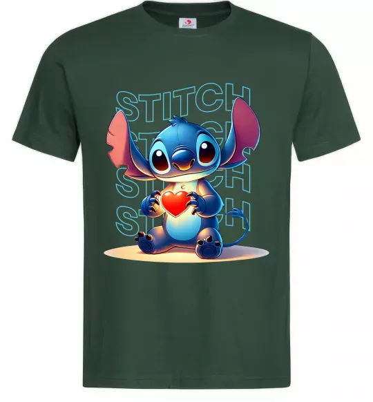 Мужская футболка Стіч з сердечком Темно-зеленый фото