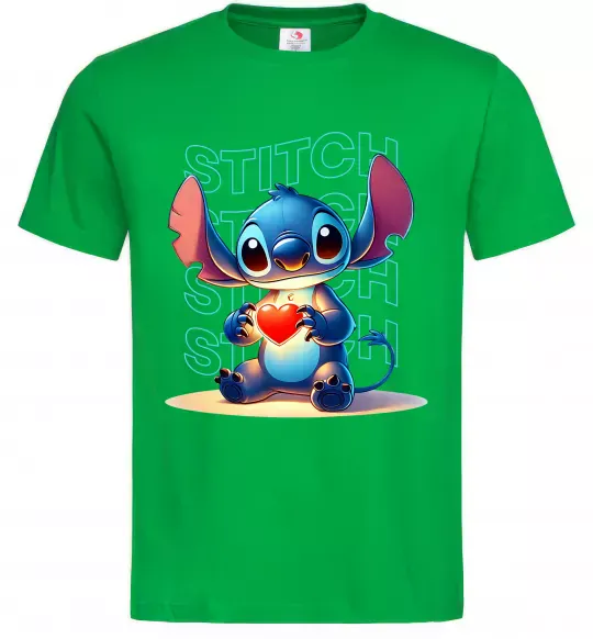 Мужская футболка Стіч з сердечком Зеленый фото