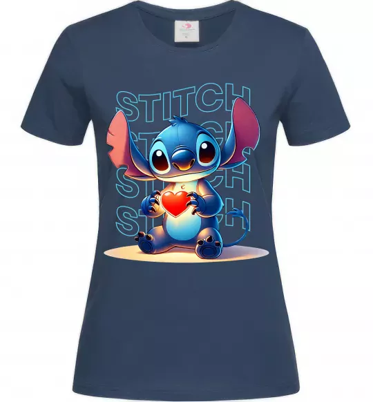 Женская футболка Стіч з сердечком Темно-синий фото