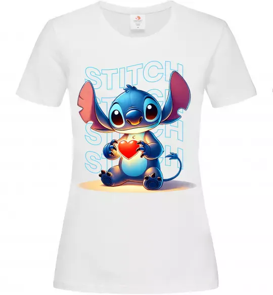 Женская футболка Стіч з сердечком Белый фото